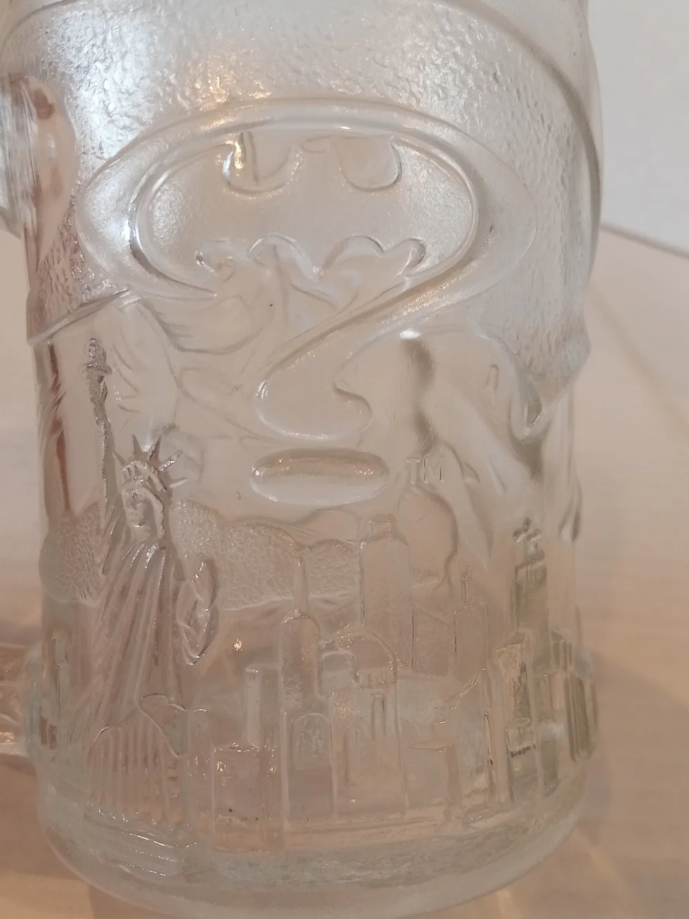 Vtg Mc Donald's 1995 Batman Forever Clear Glass Embossed Mug